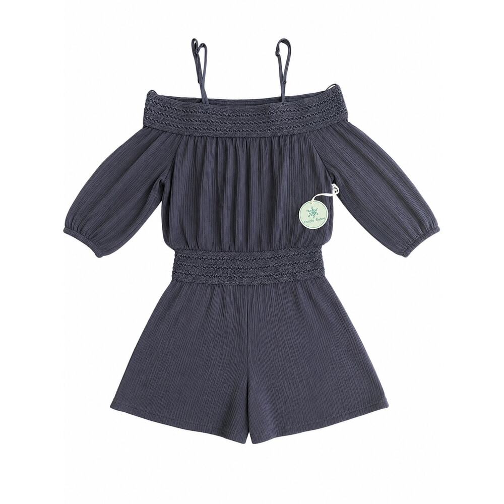 Purple Snow NWT Navy Blue Off-The-Shoulder Gauze Romper Medium